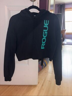 Rogue Black Cropped Hoodie with Teal Logo